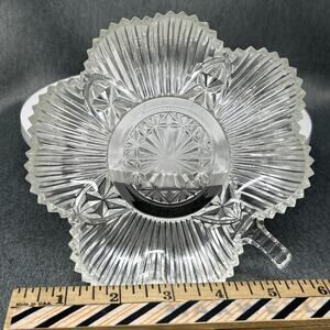 Vintage Federal Glass Dish 4 Leaf Clover Clear Starburst Candy Trinket 1960s